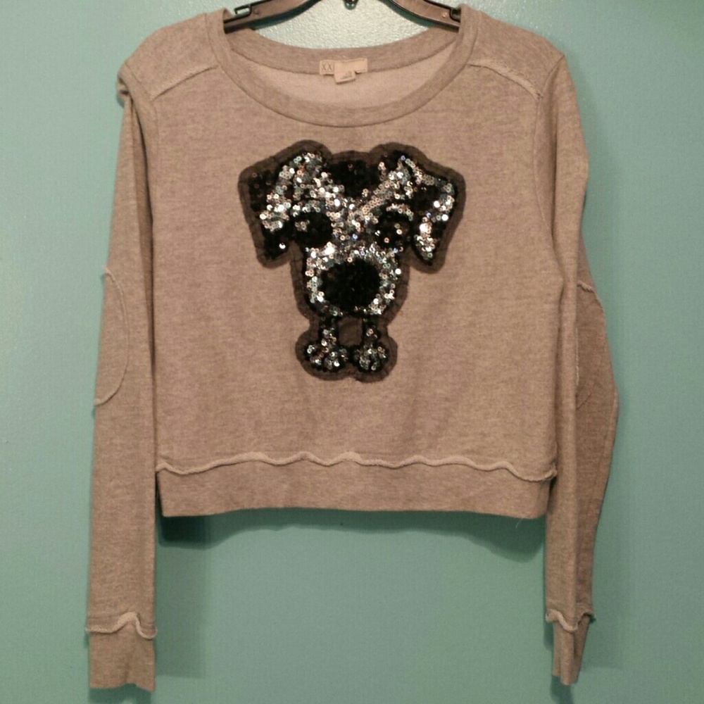 Forever 21 Sequin Dog Sweatshirt Grey Black Large